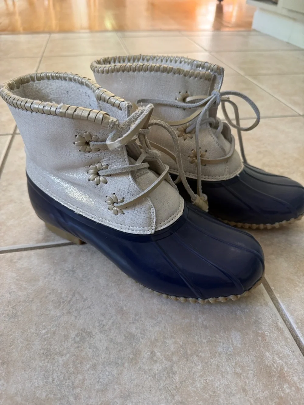 Jack Rogers Duck Boots Chloe Blue Metallic Sparkle Sherpa Lined Preppy 8